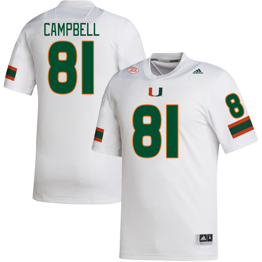 #81 Calais Campbell Miami Hurricanes Jerseys Football Stitched-White